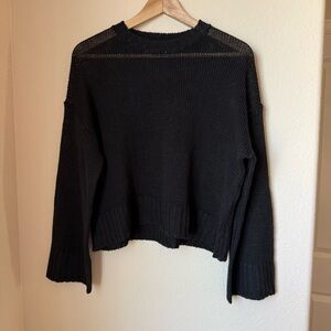 Jenni Kayne Linen Crop Crewneck Sweater Black Size Small